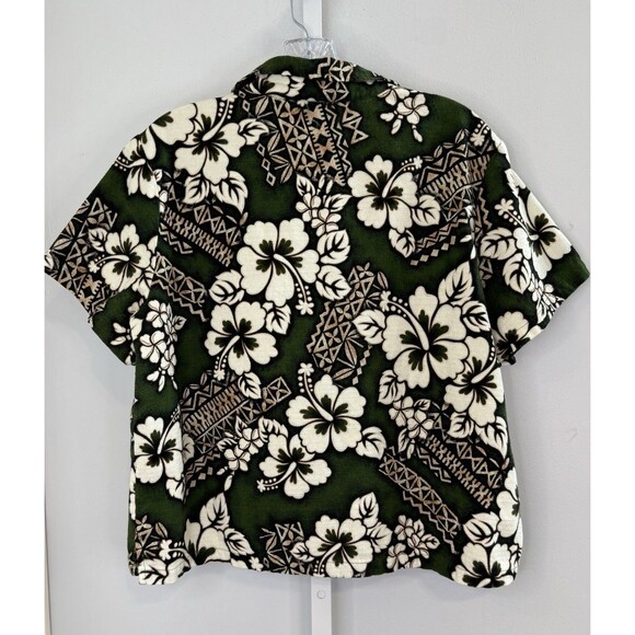 Hilo Hattie Hawaiian Shirt XL Green Tapa Hibiscus Barkcloth 100% Cotton Aloha - Picture 2 of 7